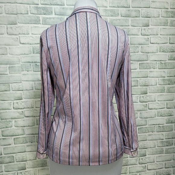 Vintage 70s Queen Casuals Womens M Striped Button Front Long Sleeve Blouse - Picture 5 of 8